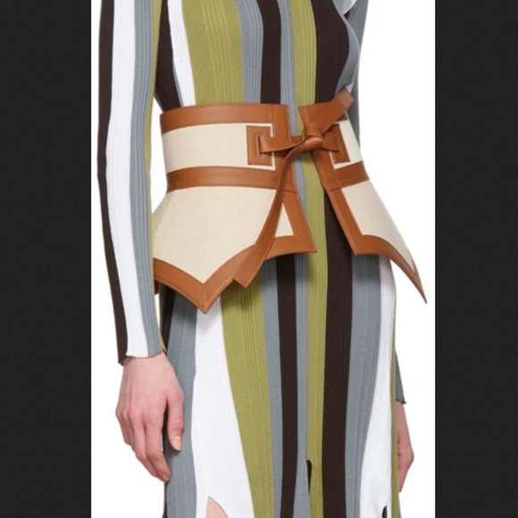 RARE NWT LOEWE Tan Canvas & Leather Obi Belt - Picture 1 of 15